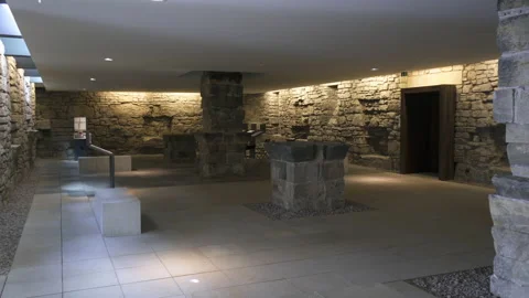 Panning The Sparse Museum Exhibit Space In An Old German Monastery, With Low Stock Footage 154729672
