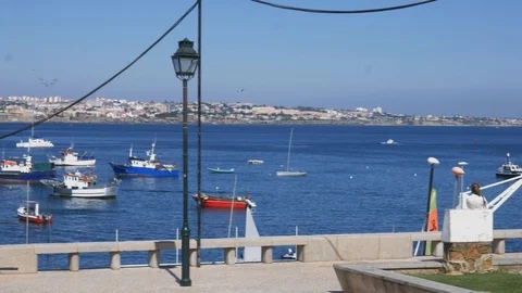 Panning of statue in honor of King Carlos I in Cascais, Portugal Stock Footage 112789712