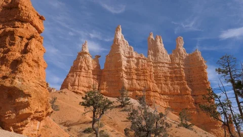 Panning Stunning Gorge With Orange Red Sandy Mountains Beautiful Bryce Canyon Stock Footage 86550839