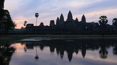 Panning sunrise time Angkor Wat in Cambodia , Lockdown. Stock Footage 105598065