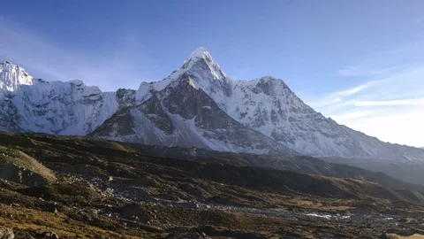 Panning sunset time-lapse of Ama Dablam and Island Peak. Stock Footage 85045259