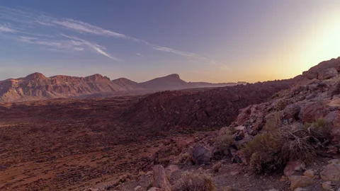 Panning sunset timelapse of Teide National park plateau, Tenerife Stock Footage 154529031