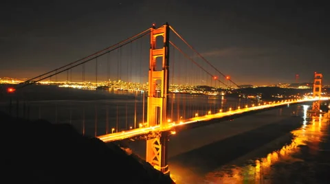 Panning Time Lapse of the Golden Gate Bridge at Night San Francisco - Clip 1 Stock Footage