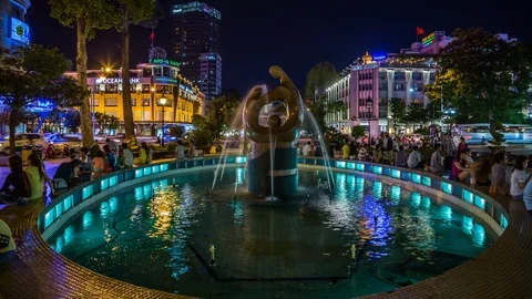 Panning time lapse of the Opera House square in Ho Chi Minh City, Vietnam 스톡 동영상 116857810