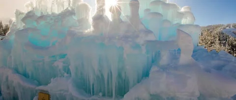 Panning Time Lapse Scenic View Of White Ice Castle During Sunny Day - Midway, Stock Footage 160326528