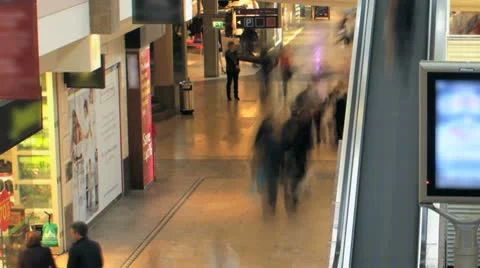 Panning Time Lapse in a shopping mall Stock Footage 9662134