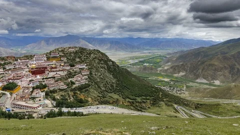 Panning Time-lapse of Tibetan Monastery Stock Footage 93378899