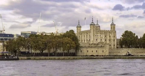Panning time lapse view of the Tower of London, the oldest building in London Stock Footage 69242605