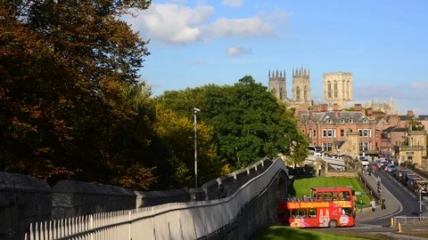 Panning time lapse of york minster and city walls united kingdom Stock Footage 80485936