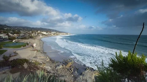 Panning Timelapse of the beach in Laguna Beach, California Stock Footage 70774887