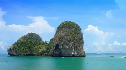 Panning timelapse of beautiful limestone formations and perfect white-sand beach Stock Footage 37212335