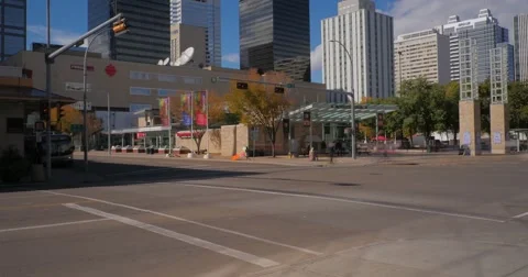 Panning Timelapse of busy downtown intersection in daytime. Filmed in 4k. Stock Footage 43735590
