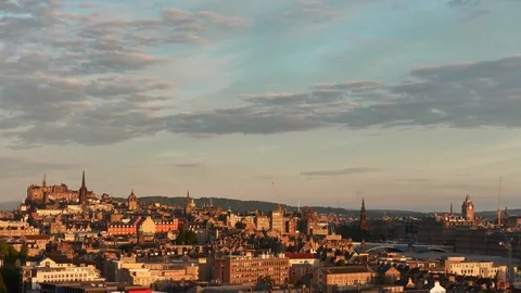 Panning timelapse from Edinburgh castle ending on the Scottish Parliament. Stock Footage 78296143