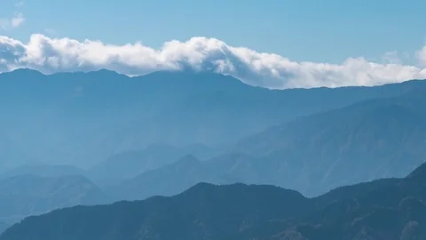 Panning timelapse shot of clouds over mountainscape from Mount Takao, Tokyo, Stock Footage 82765829