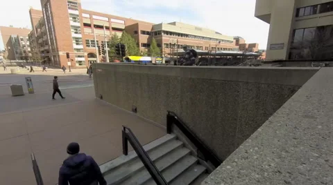 Panning Timelapse University Steps and Public Transit on a Schoolday Stock Footage 63107408