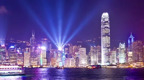 Panning timelapse video of Symphony of Light in Hong Kong Stock Footage 39997177