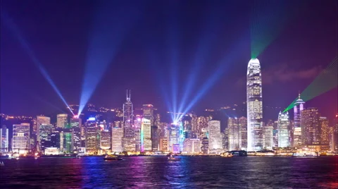 Panning timelapse video of Symphony of Light in Hong Kong Stock Footage 42074306