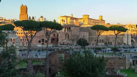Panning timelapse view of Trajan forum in Rome Stock Footage 134547943