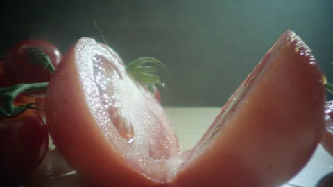 Panning on a tomato laowa macro camera move Video stock 197703319