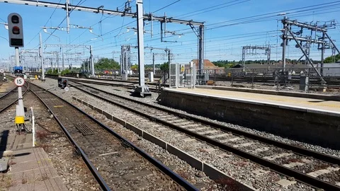 Panning on a train station platform, 4K Stock Footage 111136201