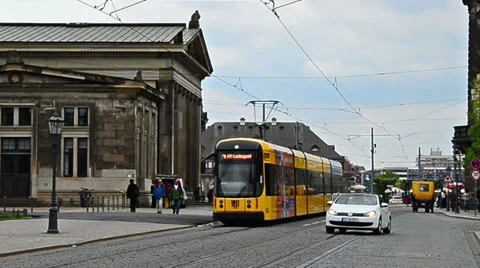 Panning with tram in Dresden, Germany Stock Footage 37577153