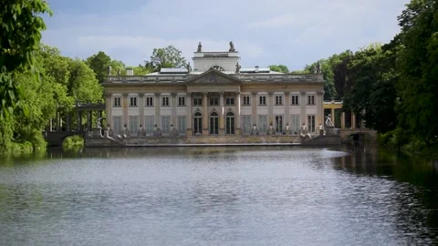 Panning vertically from down to up on Palace on the Water in Warsaw's Royal B Stock Footage 196209569