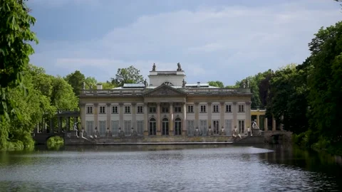 Panning vertically from up to down on Palace on the Water in Warsaw's Royal B Stock Footage 196209589
