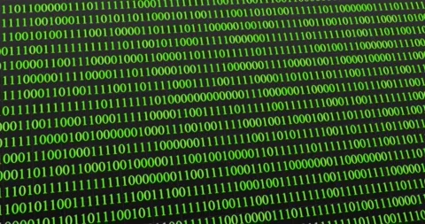 A panning video of a blinking green neon binary code technology concept Video stock 337428765