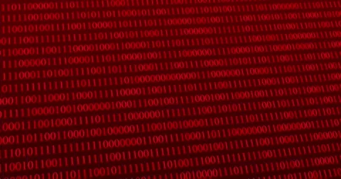 A panning video of a blinking red neon binary code technology concept Video stock 337431255