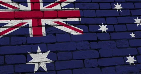 A panning video of a brick wall with the australia flag Stock Footage 337426966