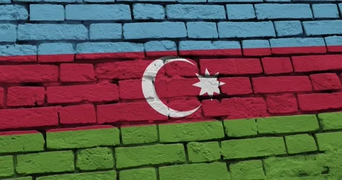 A panning video of a brick wall with the azerbaijan flag Stock Footage 337426983