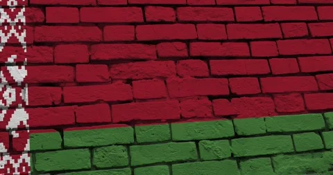 A panning video of a brick wall with the belarus flag Stock Footage 337427180