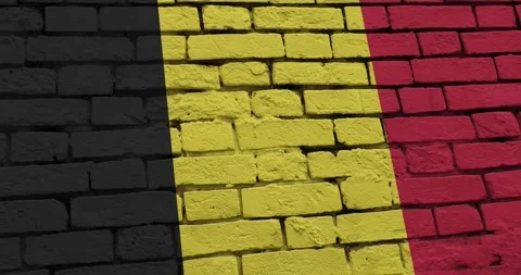 A panning video of a brick wall with the belgium flag Stock Footage 337427189