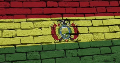 A panning video of a brick wall with the bolivia flag Stock Footage 337427239