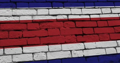 A panning video of a brick wall with the costa rica flag Stock Footage 337428118