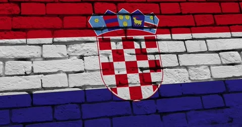 A panning video of a brick wall with the croatia flag 库存影片 337428126