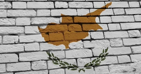 A panning video of a brick wall with the cyprus flag Video stock 337428157