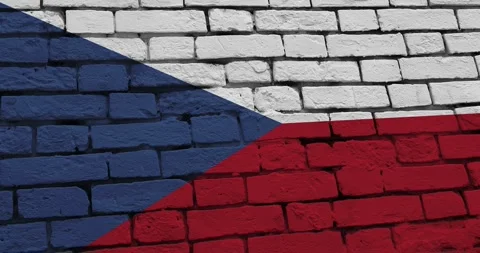 A panning video of a brick wall with the czech republic flag Video stock 337428161