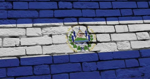 A panning video of a brick wall with the el salvador flag Video stock 337428304