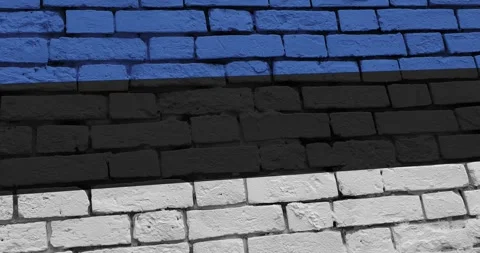 A panning video of a brick wall with the estonia flag Video stock 337428323