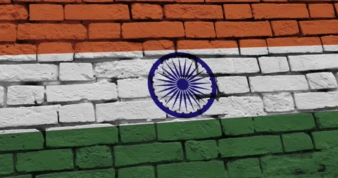 A panning video of a brick wall with the india flag 스톡 동영상 337429012