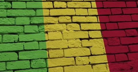 A panning video of a brick wall with the mali flag Video stock 337429734
