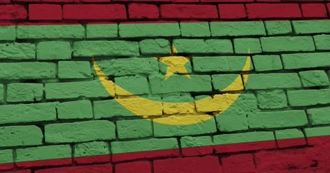 A panning video of a brick wall with the mauritania flag Video stock 337429784