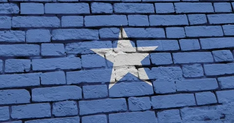 A panning video of a brick wall with the somalia flag Video stock 337431370