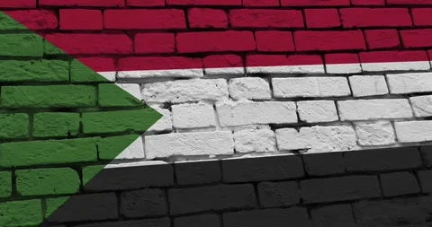 A panning video of a brick wall with the sudan flag Video stock 337432246