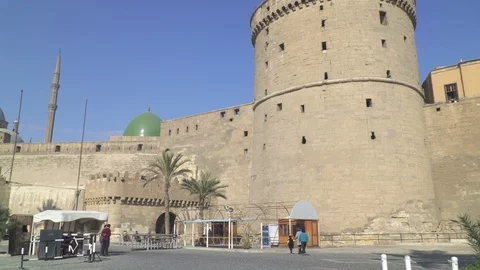 Panning video of the Citadel of Saladin outer walls in Cairo Stock Footage 129345088