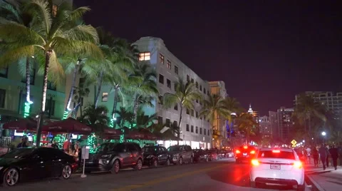 Panning video footage Miami Beach night clubs Stock Footage