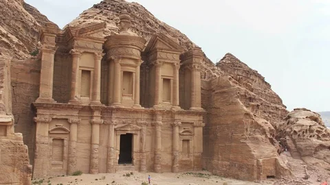 Panning video of the Monastery or Ad Deir, ancient city of Petra, Jordan Stock Footage 112586976
