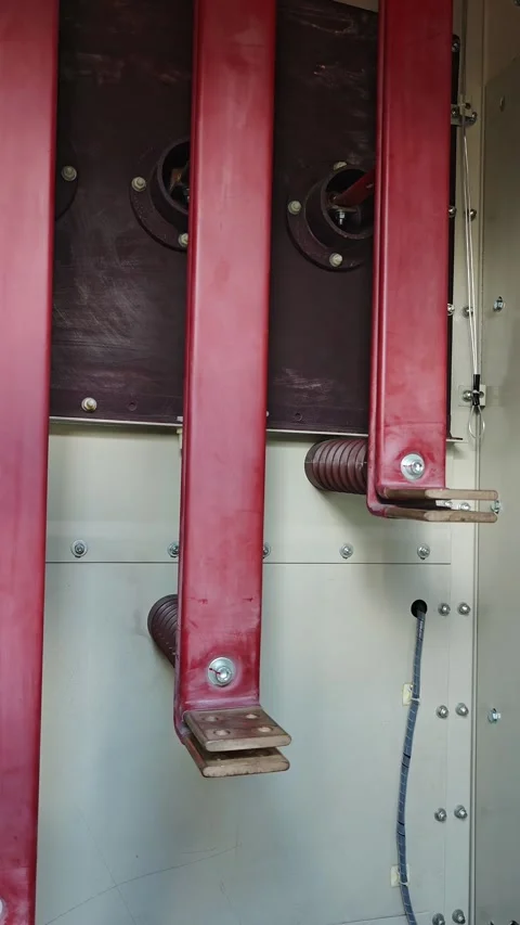 Panning up video of red insulated copper and insulators inside a medium. Stock Footage 339049377