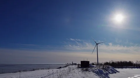 Panning video on two windmills standing at the coast of Baltic. Holmsund loca Stock Footage 128701062